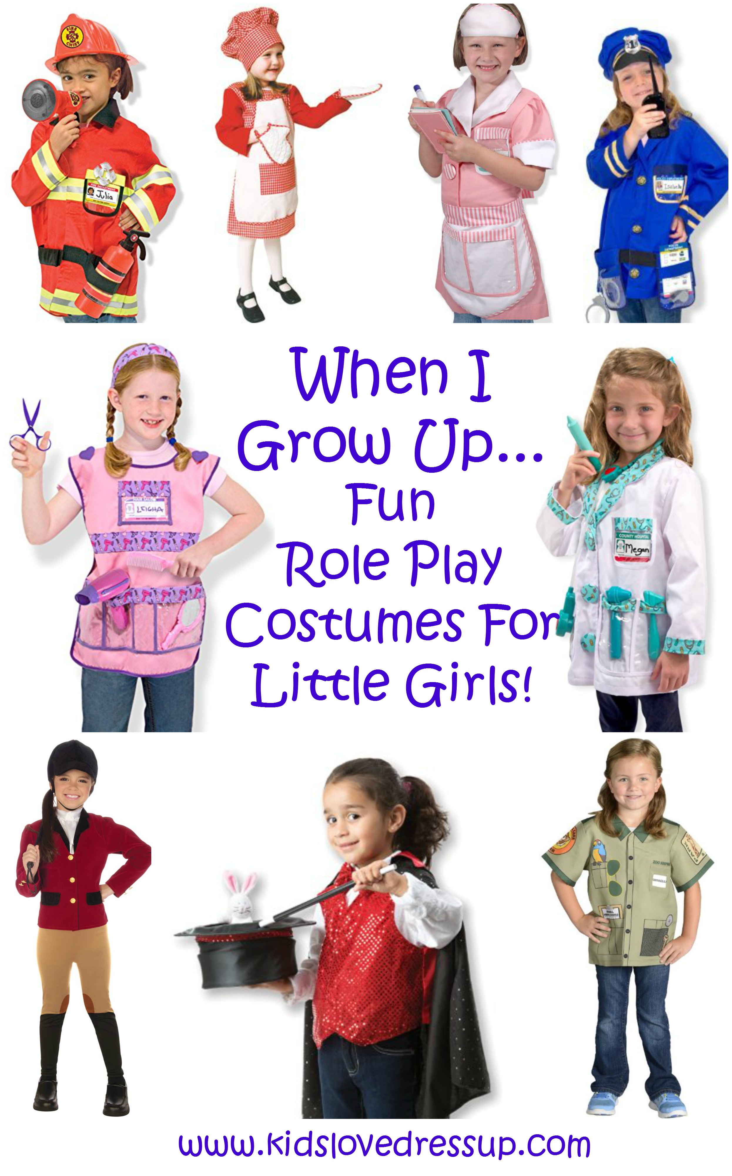 Fun role play costumes for girls, all about "When I Grow Up"! Kidslovedressup.com