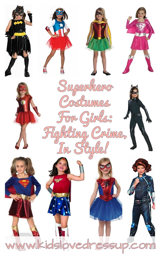 She's going to kick some serious butt in these awesome superhero costumes for girls! Fighting crime alongside the boys and looking great while doing so! Check out these great role play costumes for girls and read all about kids dress up clothes and more at www.kidslovedressup.com! girls dress up clothes, girls costumes, costume ideas girls, superhero costumes girls, dress up superhero girls, girls superhero costumes, superhero dress up, batgirl, wonder woman costume girls, super girl