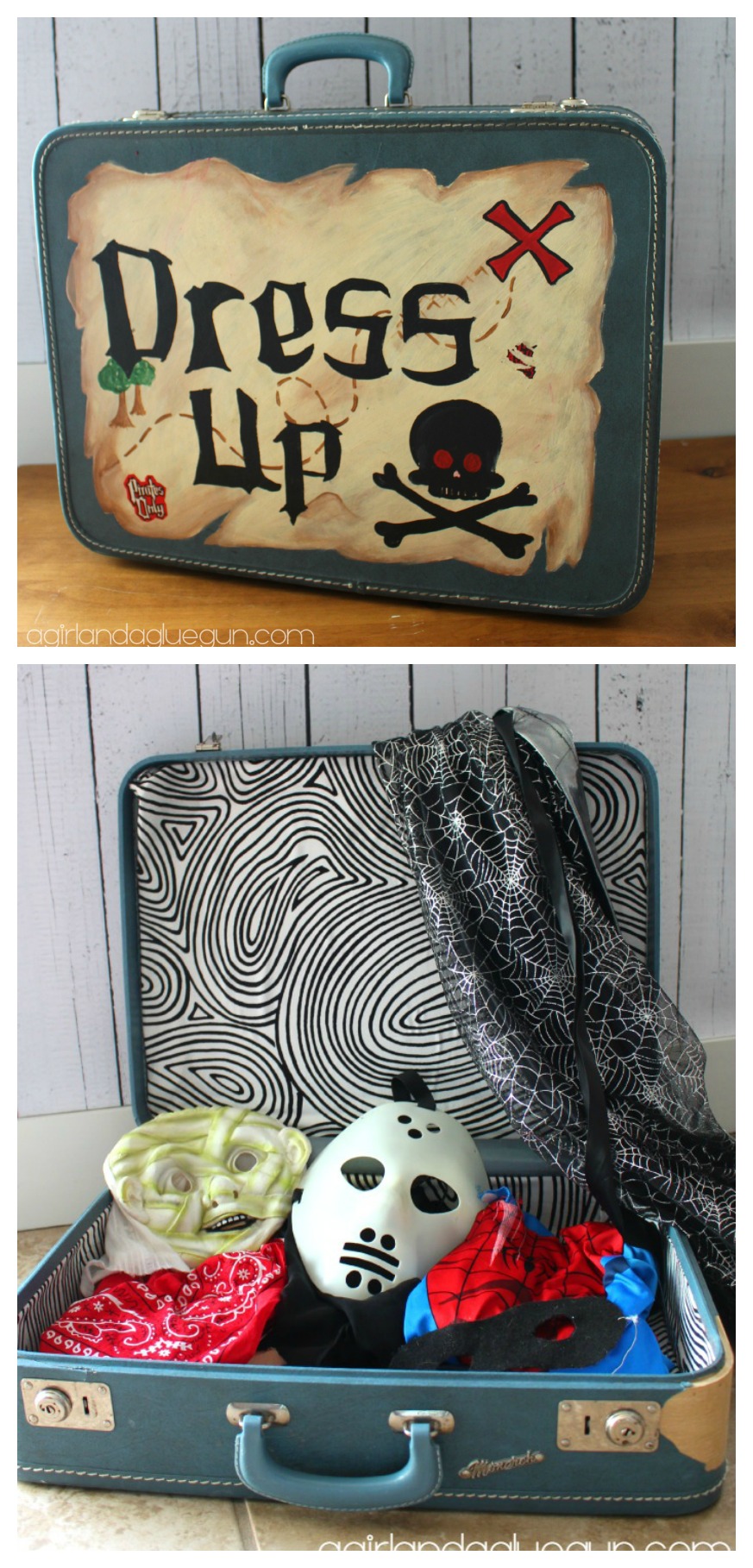 Dress Up Trunk From Old Suitcase - DIY Dress Up Solutions on www.kidslovedressup.com