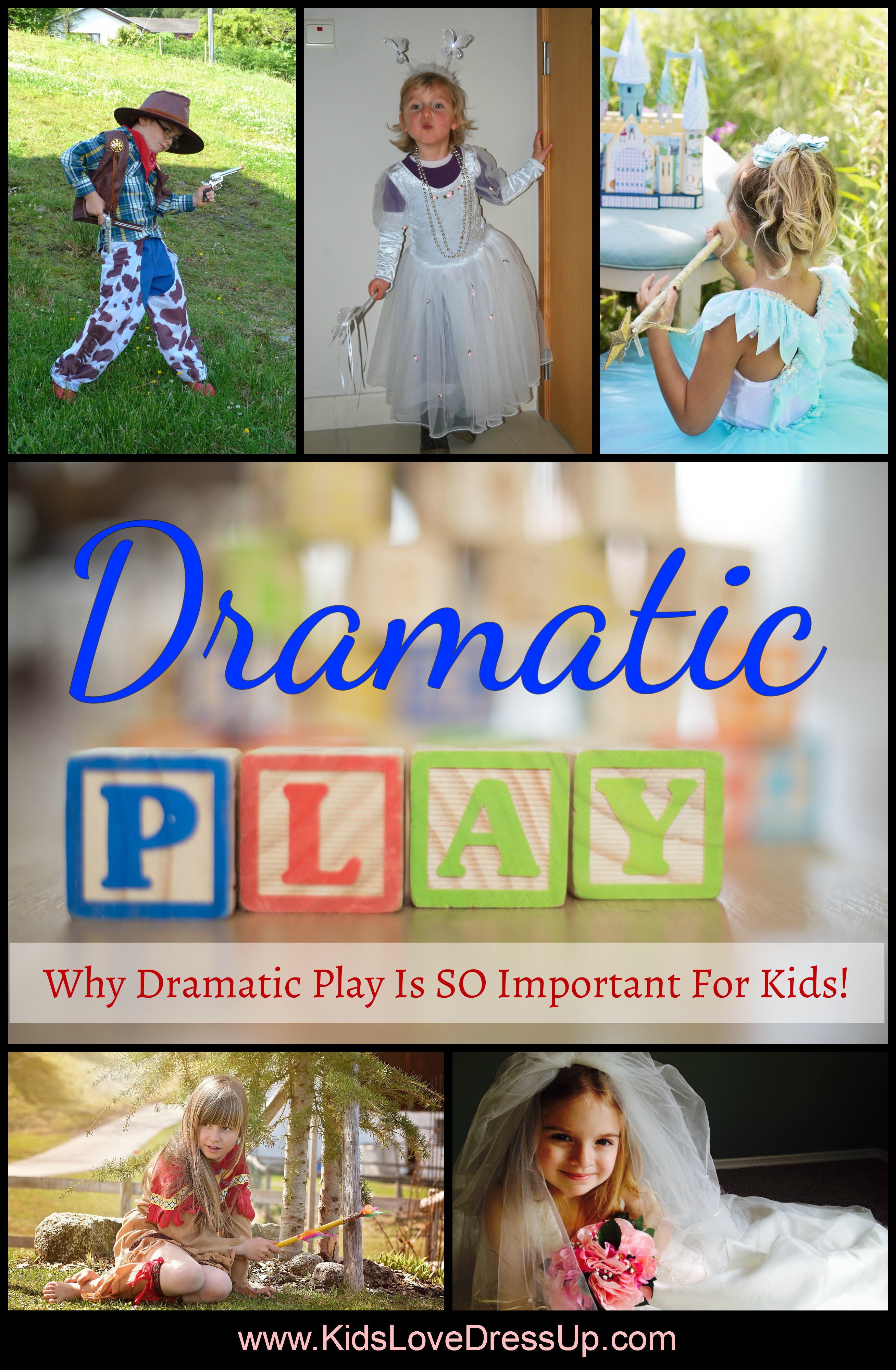 Why dramatic play is important - a look at the great things kids can learn while playing dress up, make believe, and more! Check out this article at www.kidslovedressup.com today!