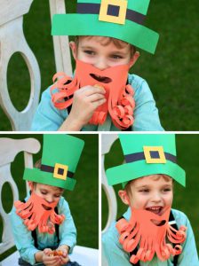 St. Patrick's Day Costume ideas for kids that you can DIY - how about this paper hat and beard? Cheap, easy, and looks GREAT!