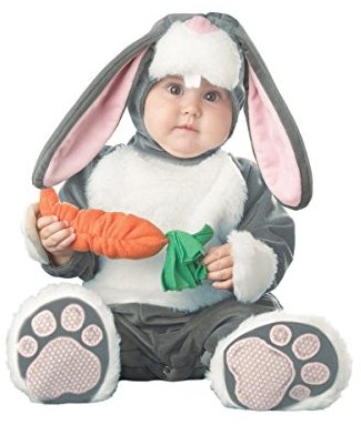 Grey, white, and pink Easter bunny costume for baby