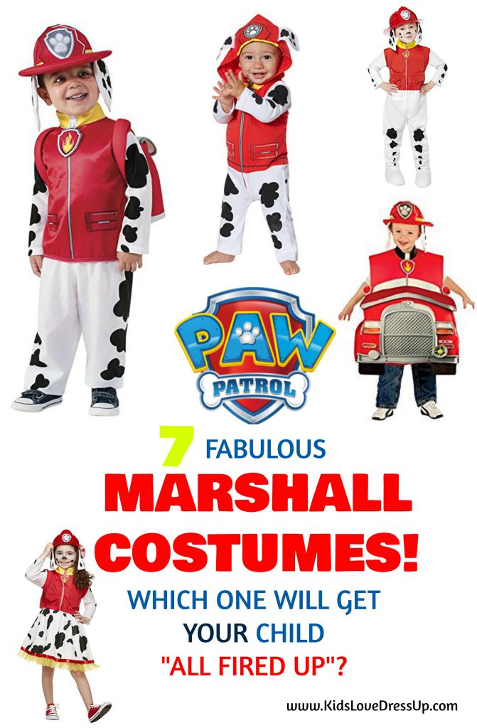 Check out these 7 fabulous Marshall PAW Patrol Costume Options: Which one will YOUR child like best? PAW Patrol costumes for kids are HUGE this year! www.kidslovedressup.com